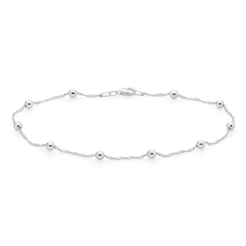 Silver 25cm Rope & Ball Anklet