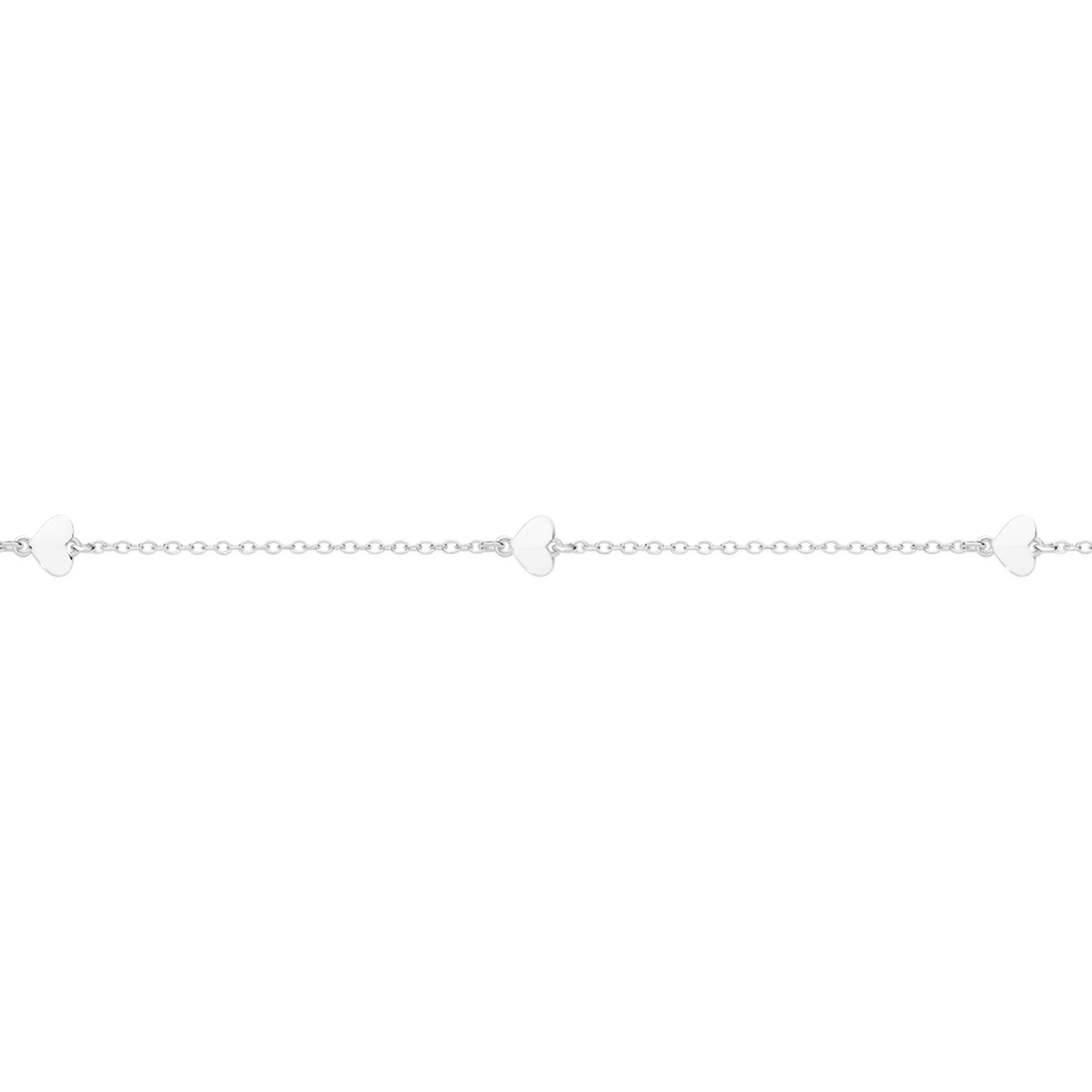 Silver 25cm Solid Trace 3 Hearts Anklet