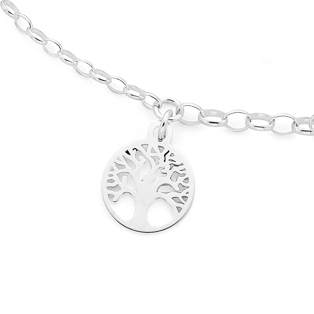 Silver 25cm Tree of Life Charm Anklet