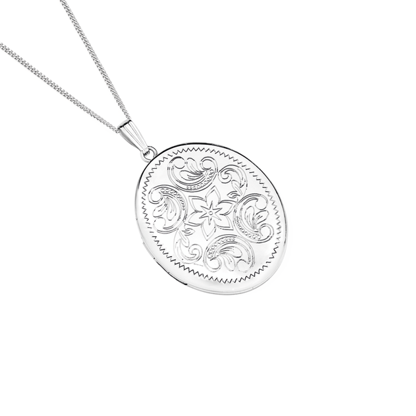 Silver 25mm Oval Flower and Scroll Locket