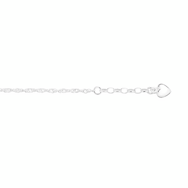 SILVER 26CM HEART CHARM SINGAPORE ANKLET