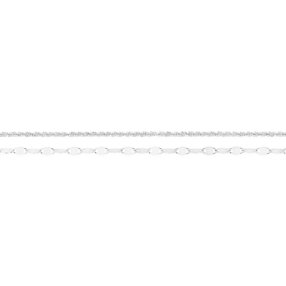 Silver 27cm Double Strand Mirror & Popcorn Rope Anklet