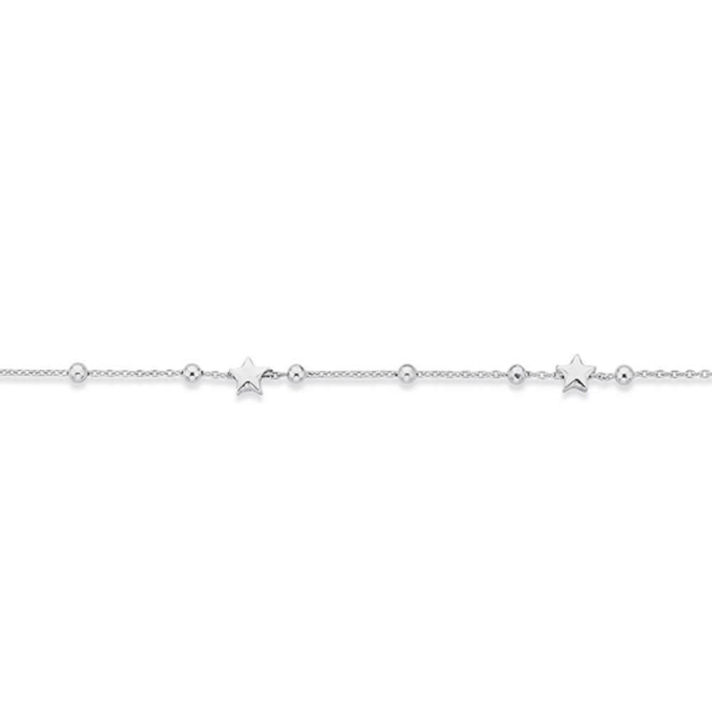 Silver 27cm Stars & Ball Trace Anklet