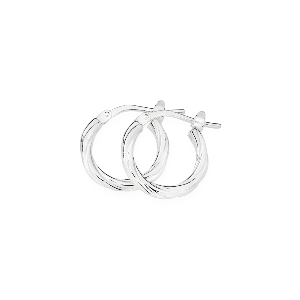SILVER 2X14MM TWIST HOOP EARRINGS