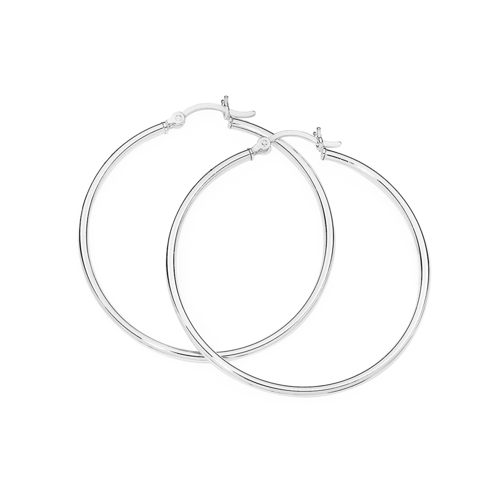 Silver 2x44mm Polished Tube Hoop Earrings