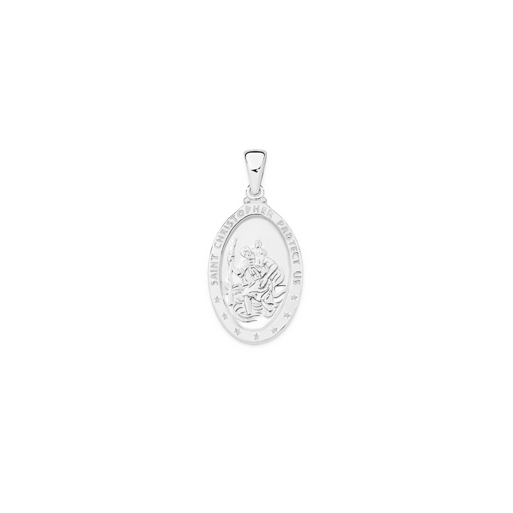Silver 30mm Solid Oval St Christopher Medal