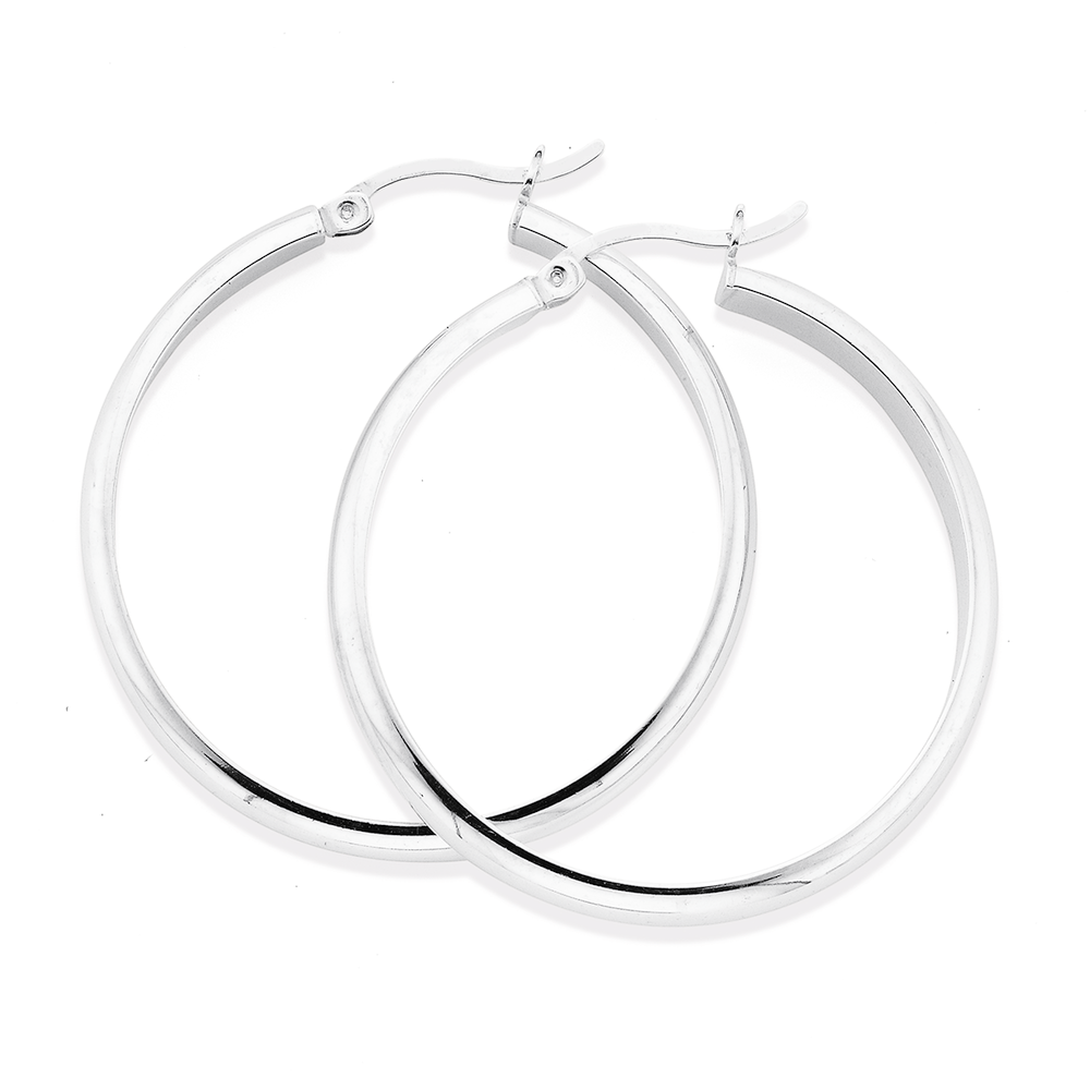 Silver 35mm Half Round Hoop Earrings | Prouds