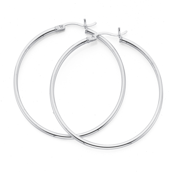 Silver 40mm 1.5mm Fine Tube Hoop Earrings