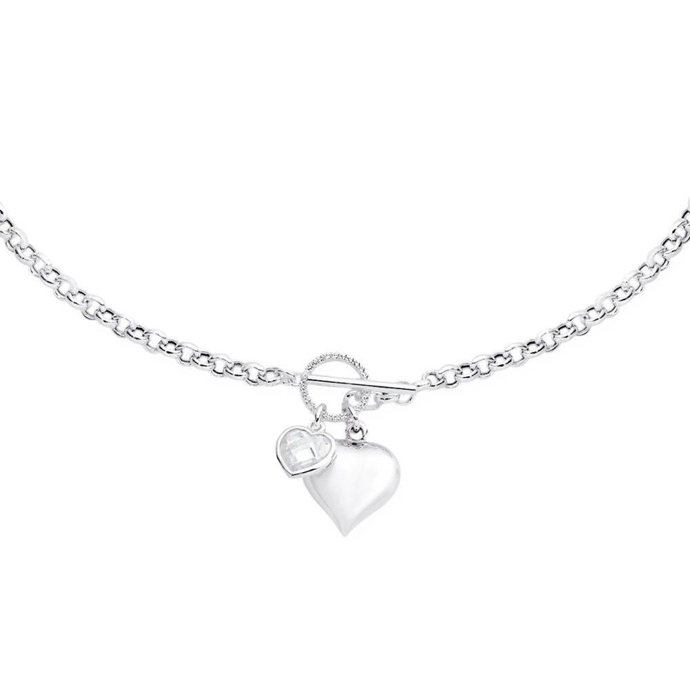 Sterling Silver T-Bar Heart Rope Chain Pendant Necklace | H.Samuel