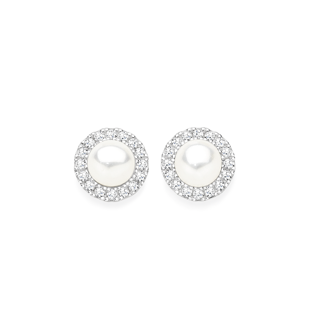 Silver 4.5mm Cult F/W Pearl  & CZ Halo Studs