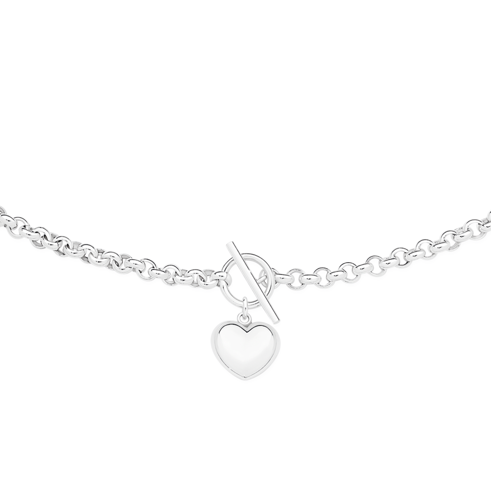 Silver 48cm Heart Belcher T-Bar Necklace