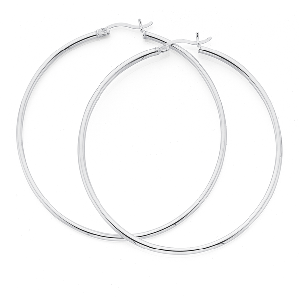 Silver 60mm 1.5mm Fine Tube Hoop Earrings