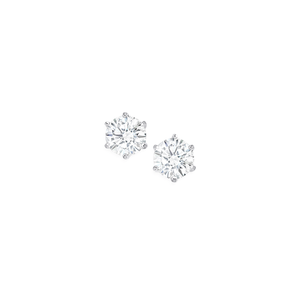 Silver 6mm 6 Claw Cubic Zirconia Stud Earrings