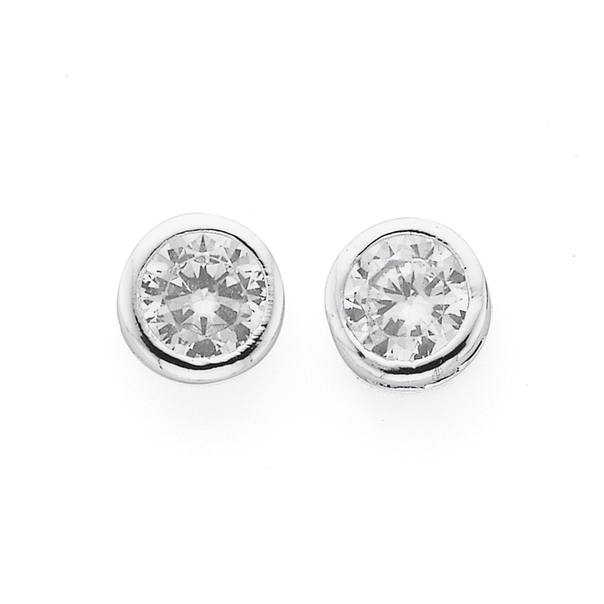 Silver 6mm Cubic Zirconia Stud Earrings