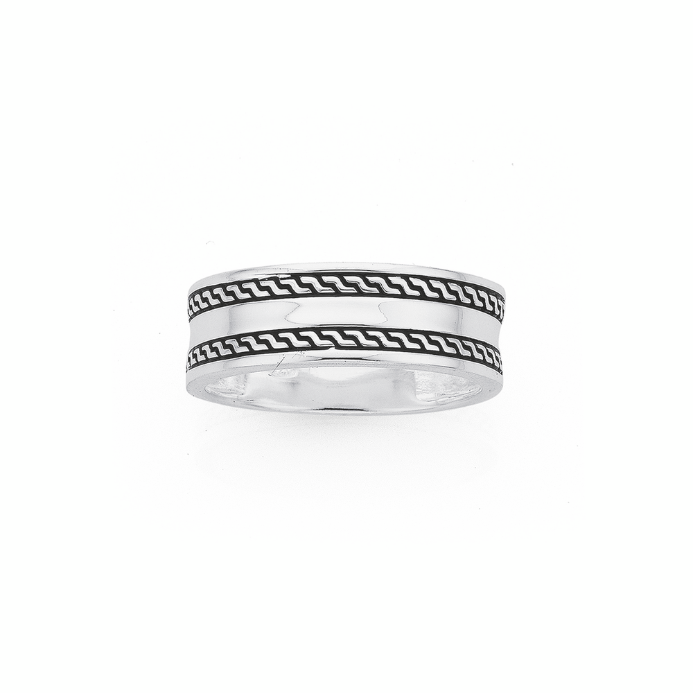 Silver 7.5mm Double Oxidised Rope Band