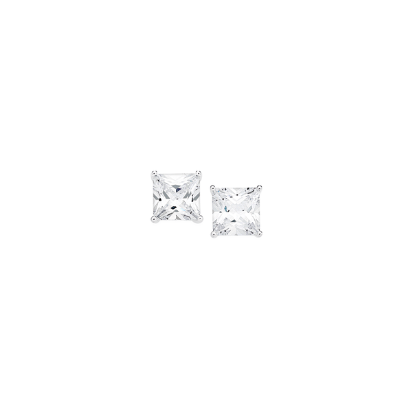Silver 7.5mm Square Cubic Zirconia Stud Earrings