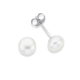 Silver 7X7.5mm Button Cultured Freshwater Pearl Stud Earrings