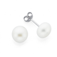Silver 8mm Button Pearl Stud Earrings