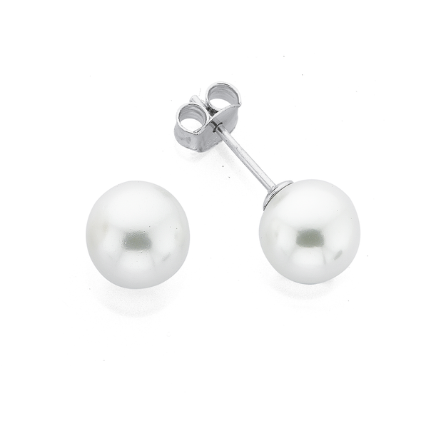 Silver 8mm Shell-Based Pearl Stud Earrings