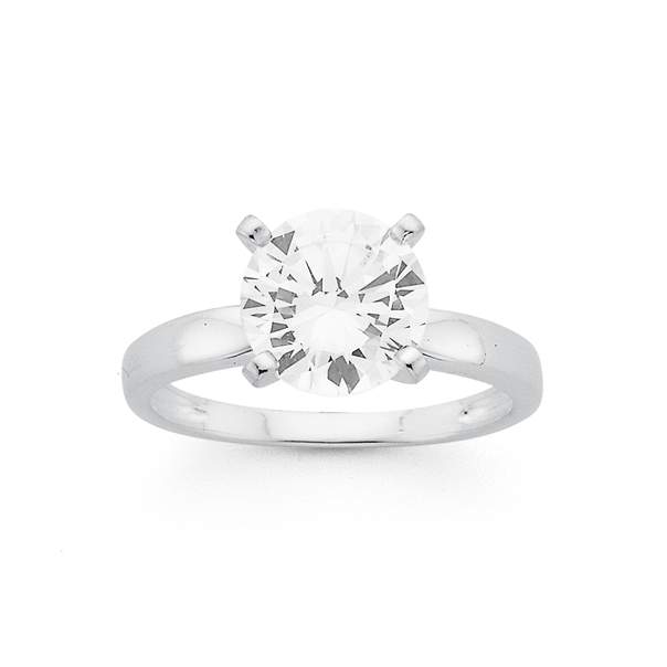 Silver 9mm Cubic Zirconia Solitaire Ring