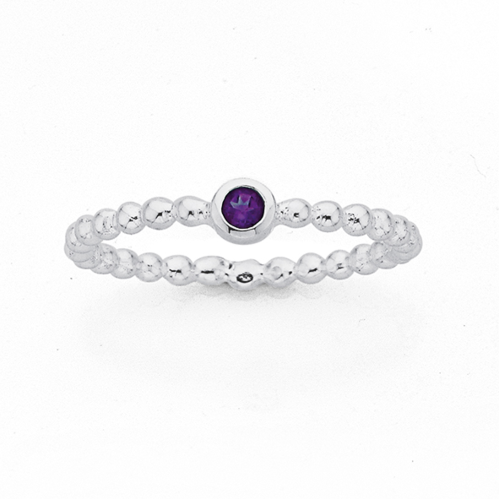 Silver Amethyst Bezel Friendship Ring Size O in Purple Prouds