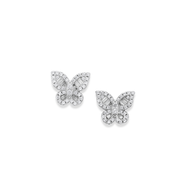 Silver Baguette CZ Butterfly Earrings