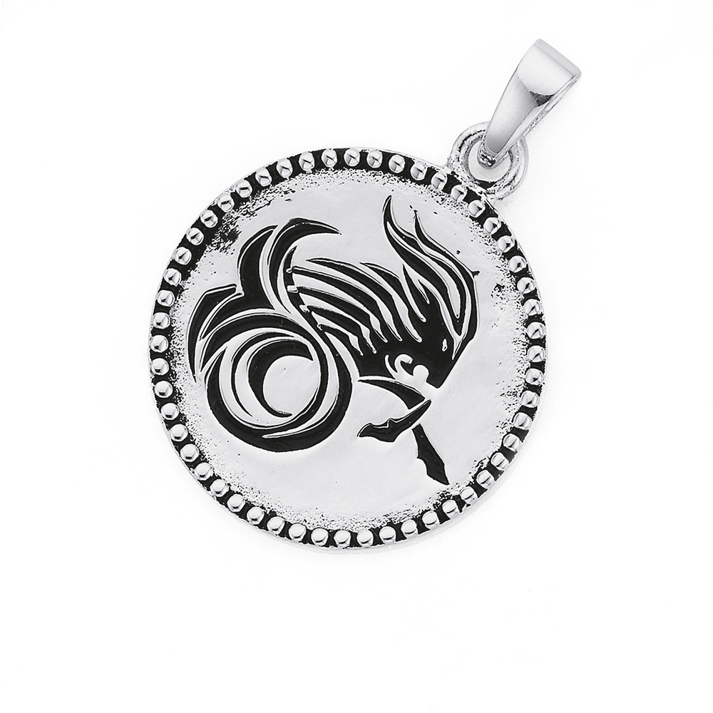 Silver Bead Edge Black Symbol Capricorn 