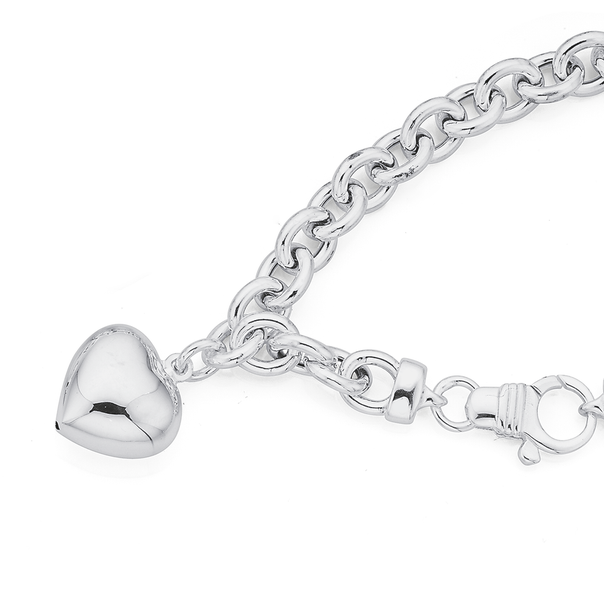 Silver Belcher Bracelet with Puff Heart