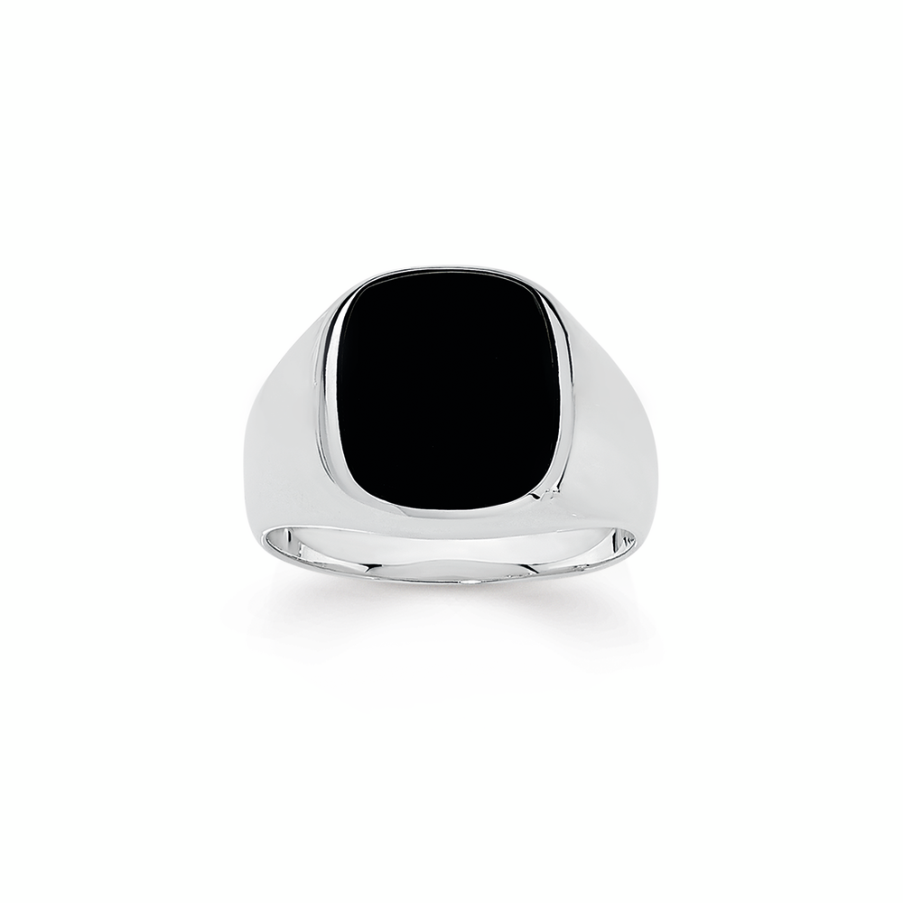 Silver Black Agate Signet Men's Ring