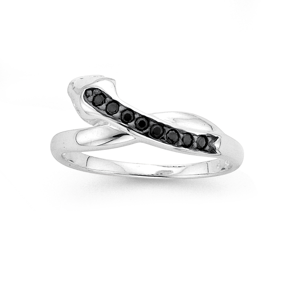Silver Black Cubic Zirconia Snake Ring