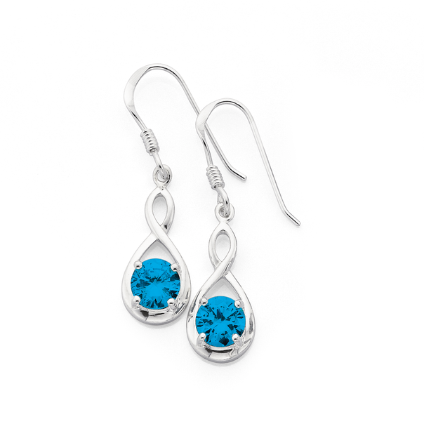 Silver Blue Cubic Zirconia Infinity Hook Earrings