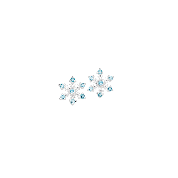 Silver Blue Cubic Zirconia Snowflake Studs