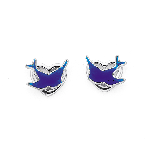 Silver Bluebird Heart Earrings