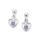 Silver Childs Violet CZ Heart Earrings
