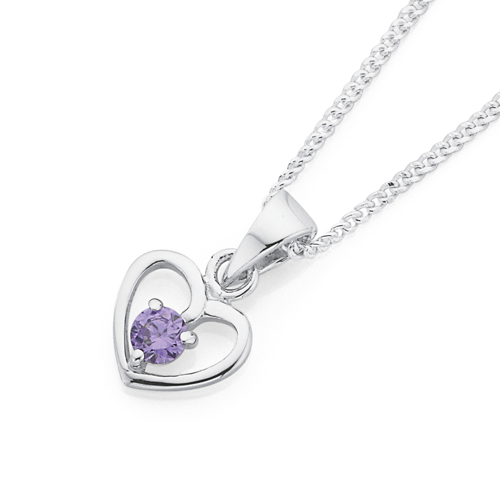 Silver Childs Violet Cz Heart Pendant in Purple Prouds