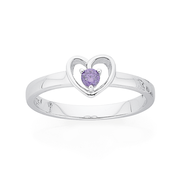 Silver Childs Violet CZ  Heart Ring