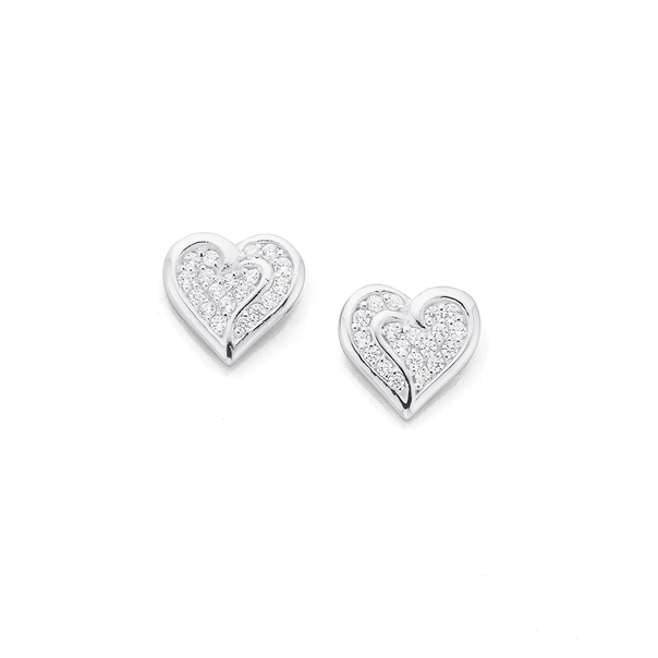 Silver Christmas Heart of Love Cubic Zironia Stud Earrings