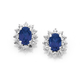 Silver Created Sapphire Oval Cluster Earrings