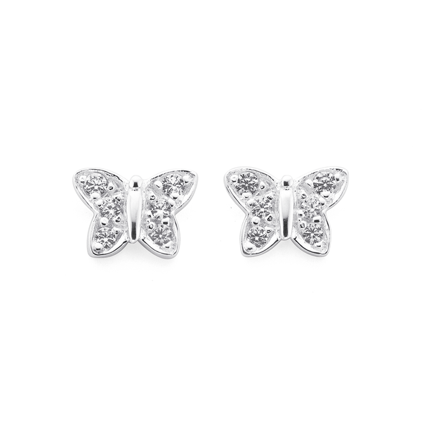 Silver Cubic Zirconia Butterfly Earrings