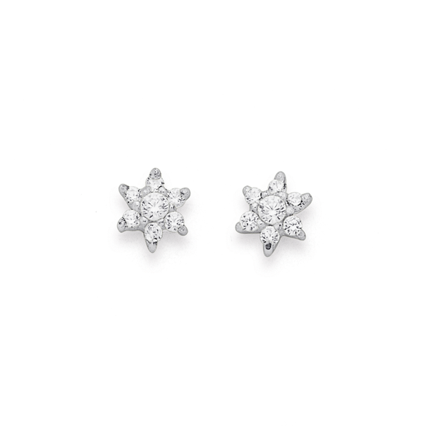 Silver Cubic Zirconia Cluster Star Studs