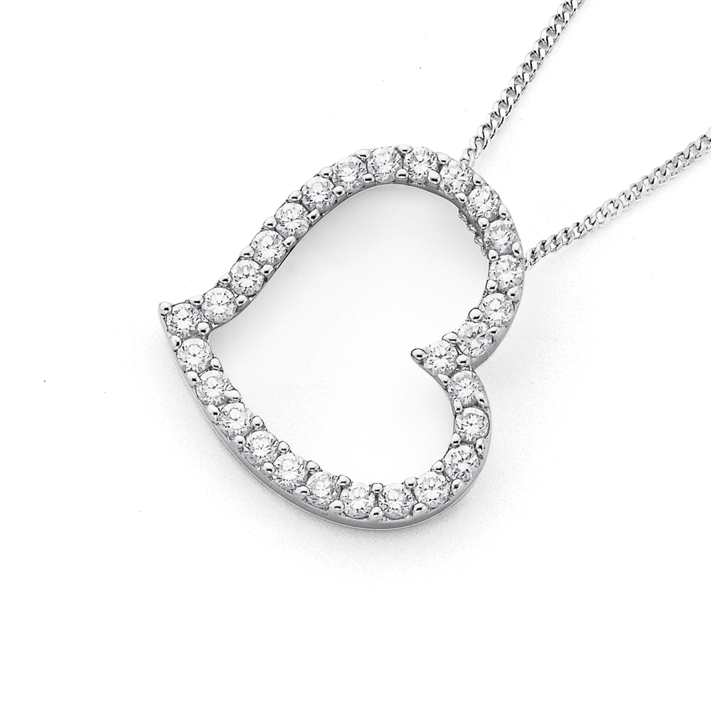 Silver Cubic Zirconia Horseshoe Pendant in White Prouds