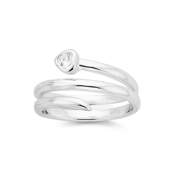 Silver Cubic Zirconia Heart Wrap Ring