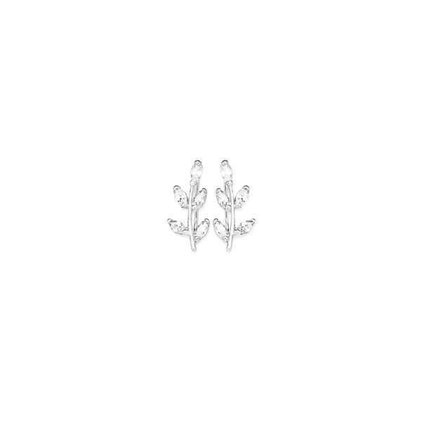 Silver Cubic Zirconia Leaf Ear Curve Earrings