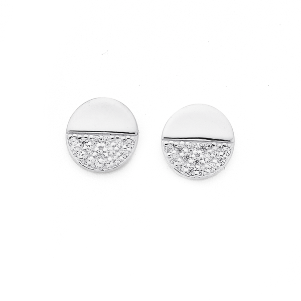 Silver Cubic Zirconia Luna Stud Earrings