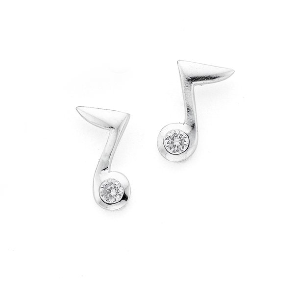 Silver Cubic Zirconia Music Note Studs