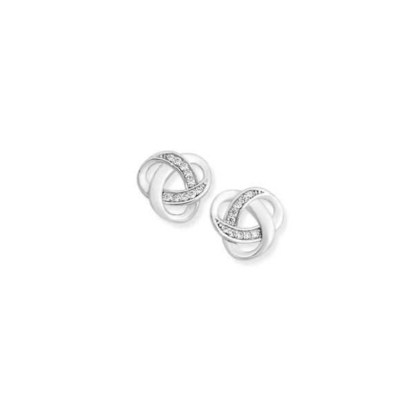 Silver Cubic Zirconia Open Knot Stud Earrings