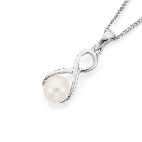 Silver Cultured Freshwater Pearl In Infinity Pendant