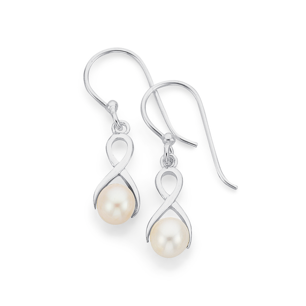 Silver Cultured Freshwater Pearl Infinity Drop Earrings