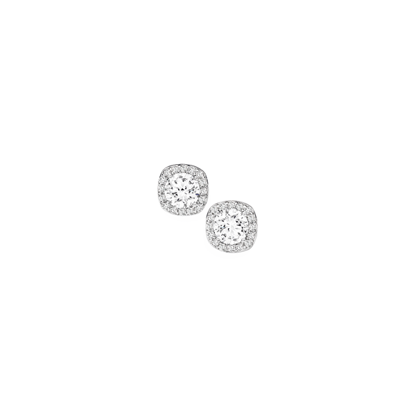 Silver Cushion Cubic Zirconia Cluster Stud Earrings