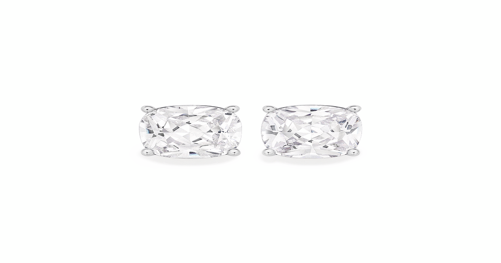 Silver Cushion Cz Scroll Stud Earrings in Clear | Prouds